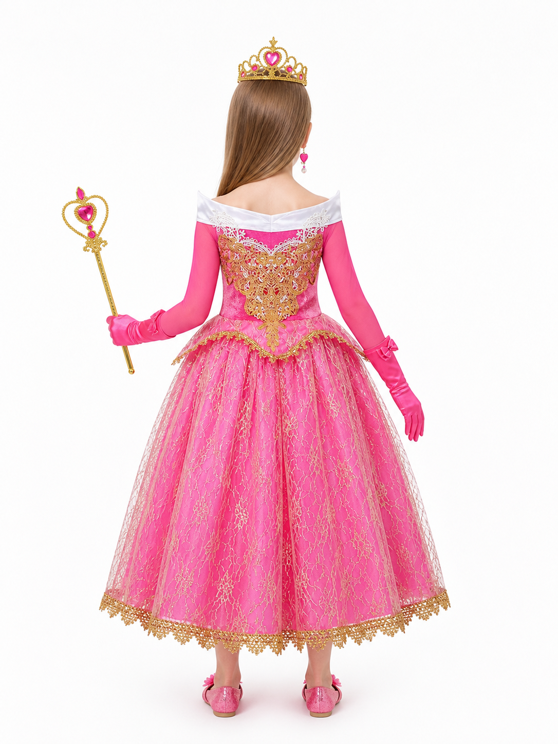 Aurora Princess Costume with Dress and Crown for Halloween back view