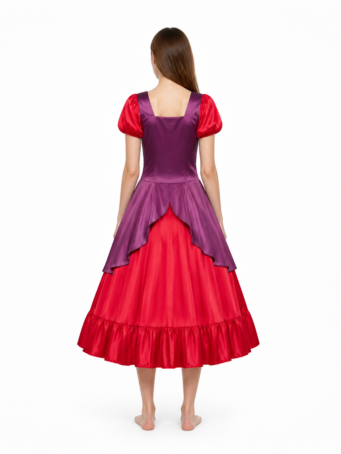 Dress with Puff Sleeves, Layered Skirt back view