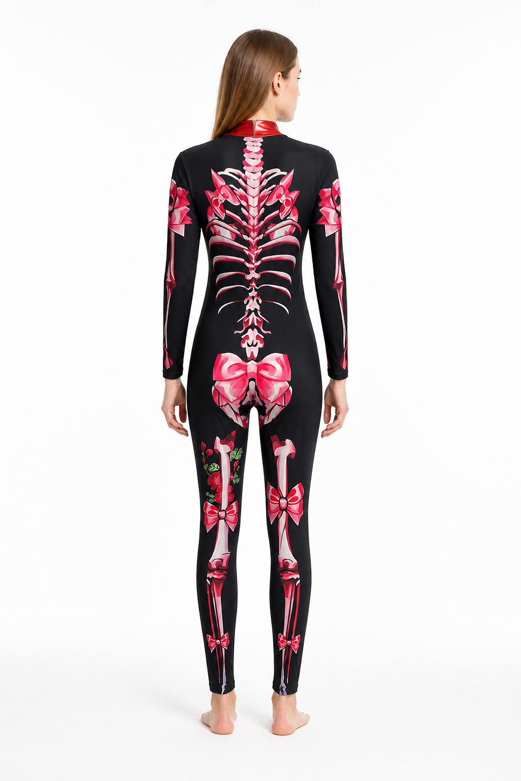 Skeleton jumpsuit with bone print and long sleeves back view