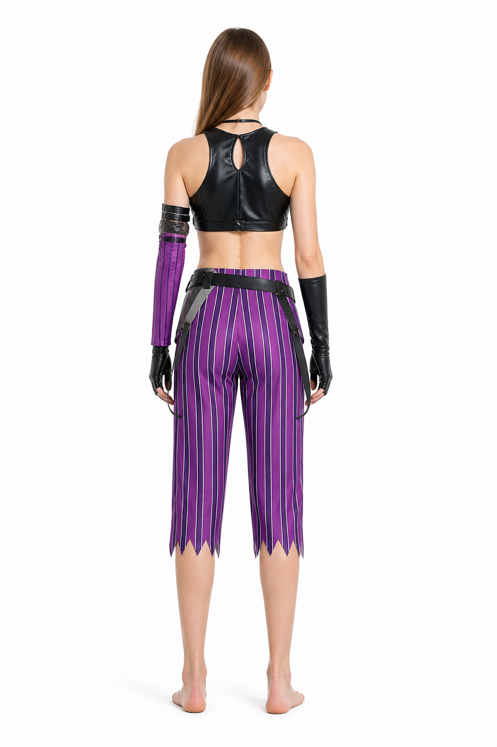 Jinx Cosplay Costume with Striped Pants and Top back view