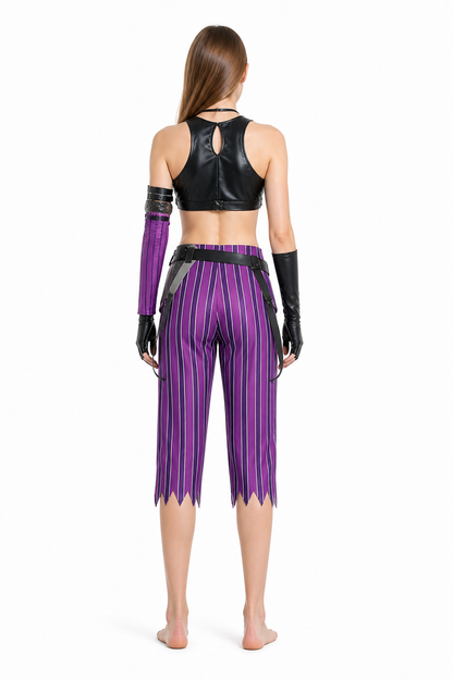 Jinx Cosplay Costume with Striped Pants and Top back view