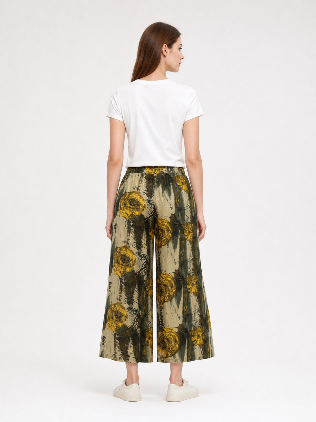Palazzo Pants with Floral Print and Drawstring back view