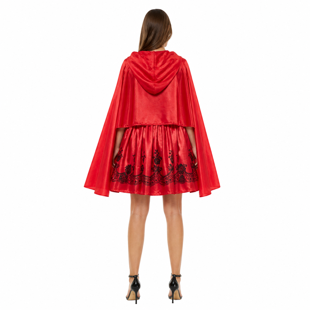 Halloween costume with dress and cape back view