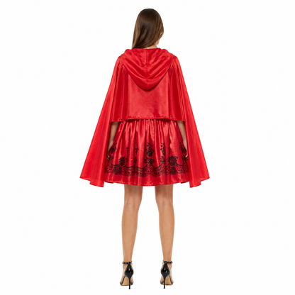 Halloween costume with dress and cape back view