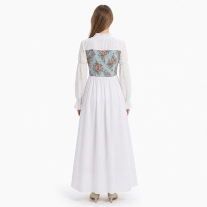 Long Retro Dress with Floral Print and Corset back view