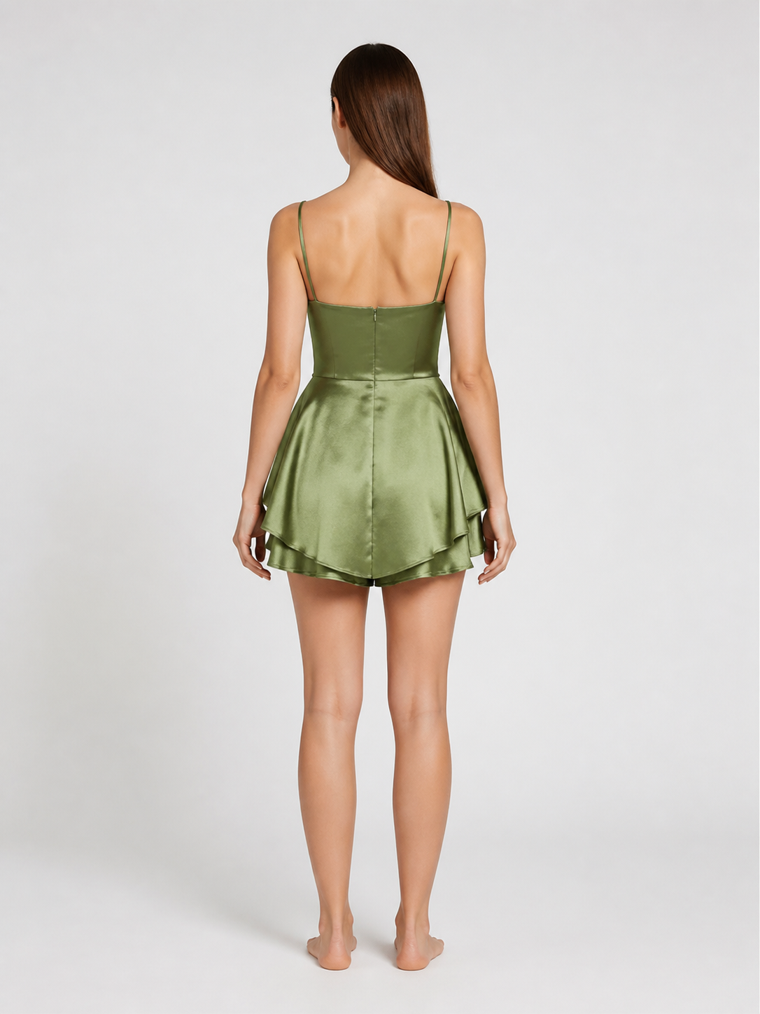Strappy Dress with Draping and Ruffles back view