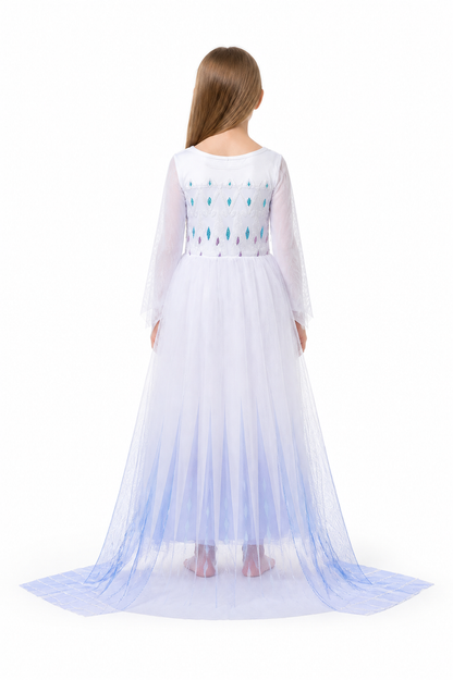 Long Light Blue Carnival Dress with Diamond Patterns back view