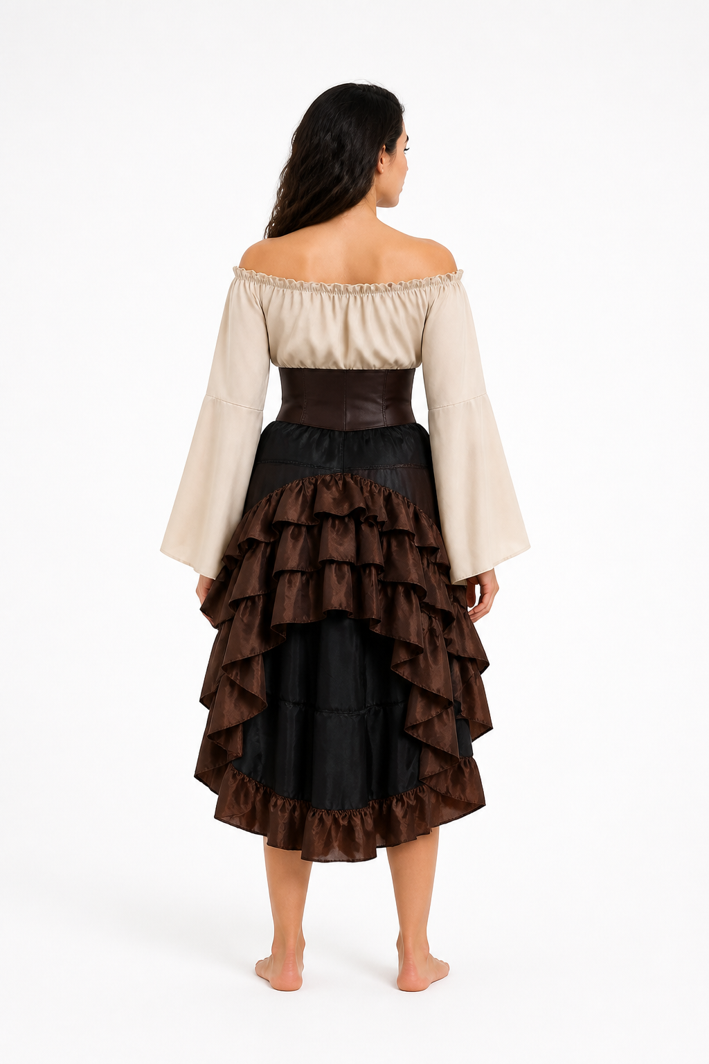 Pirate Costume with Blouse, Corset, and Layered Skirt back view