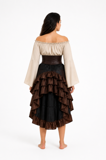 Pirate Costume with Blouse, Corset, and Layered Skirt back view