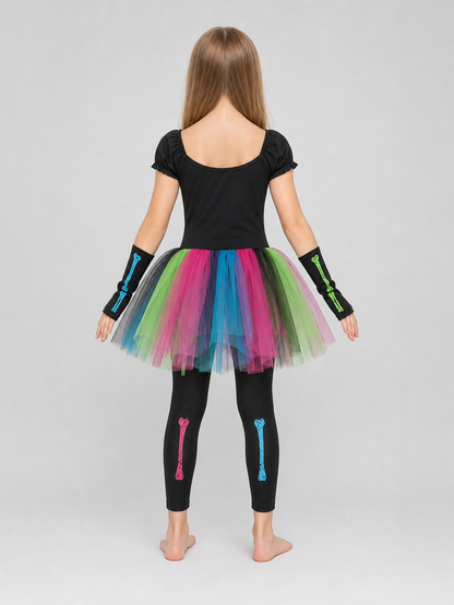 Skeleton costume with a multicolored skirt