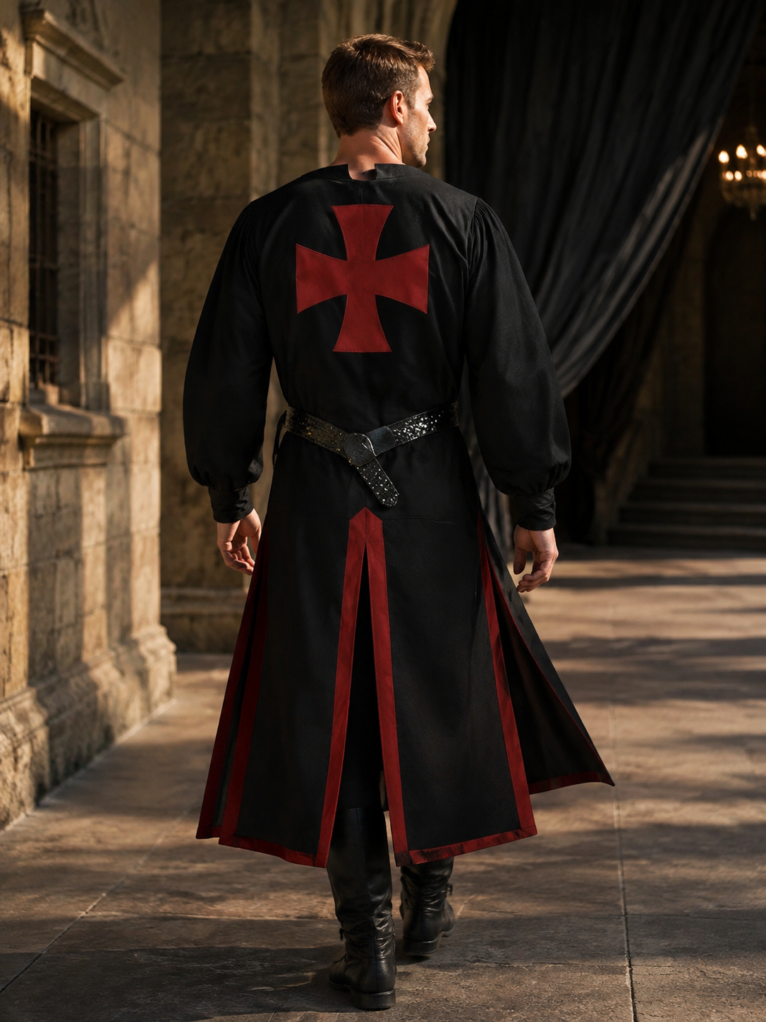 Medieval Long Robe with Red Cross for Cosplay back view