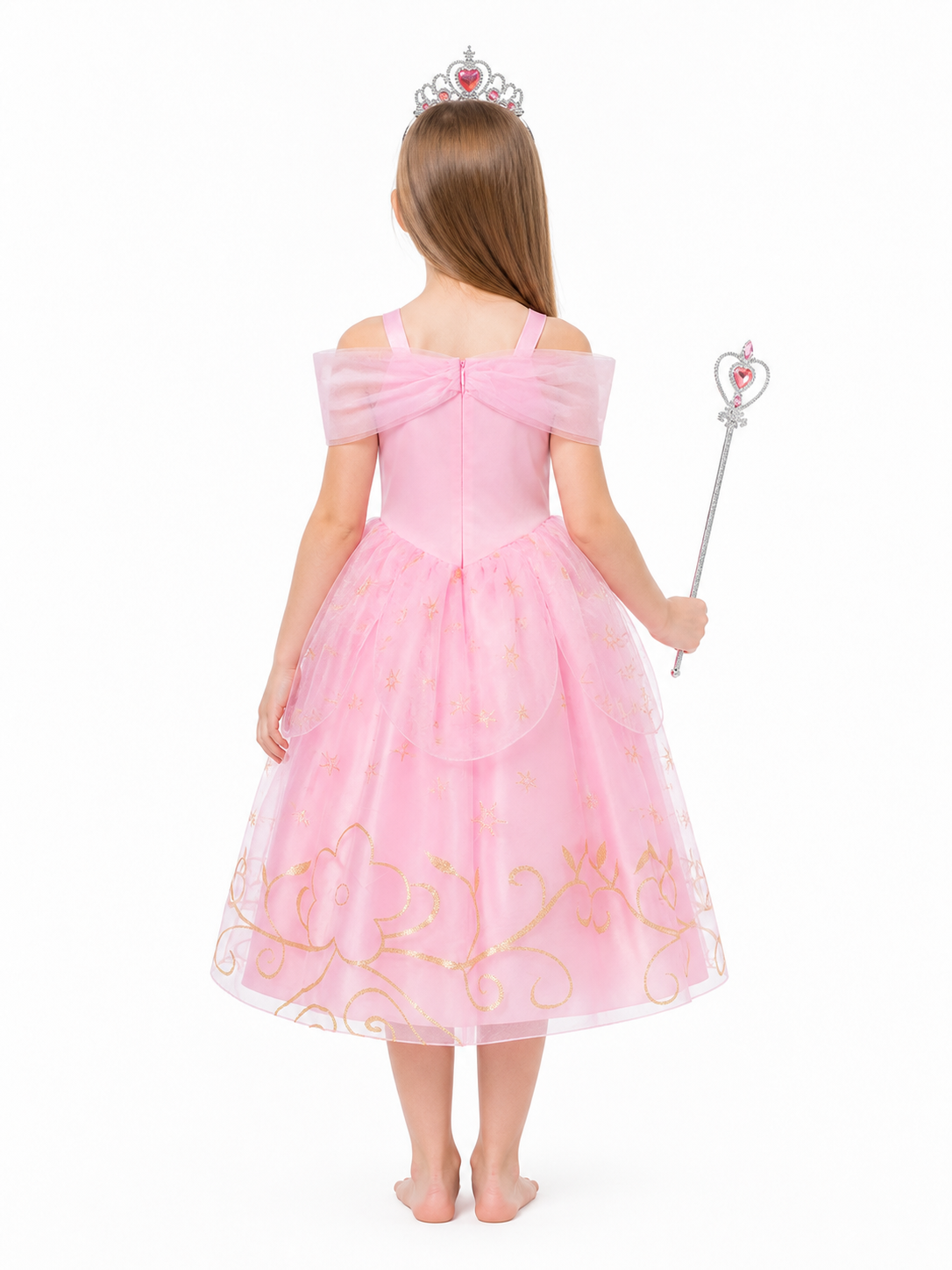 Princess Dress with Crown and Magic Wand back view