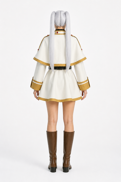 Gray Frieren Cosplay Costume with Cape and Wig back view
