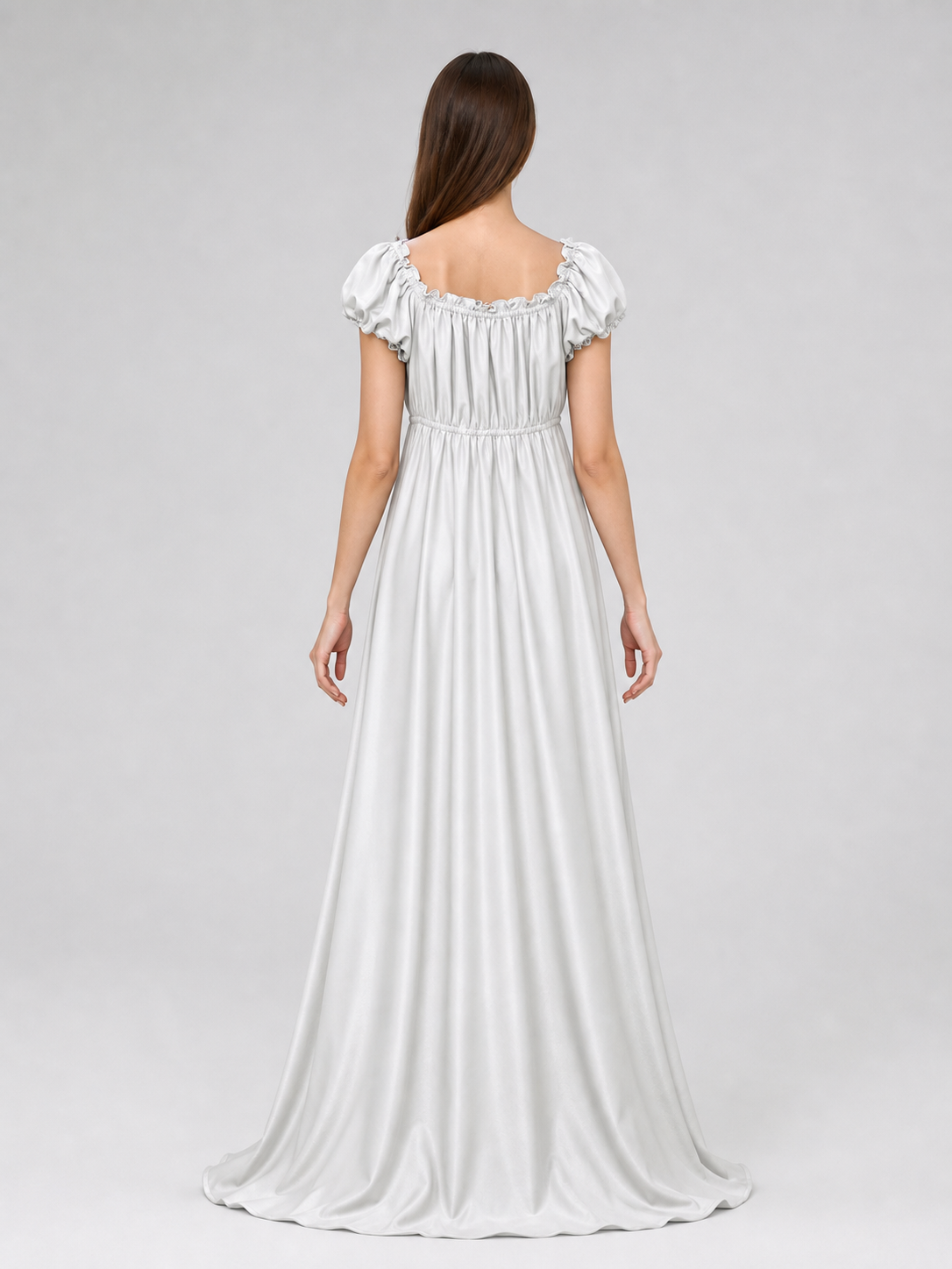 White Long Bridgerton Dress with Sleeves