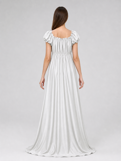 White Long Bridgerton Dress with Sleeves