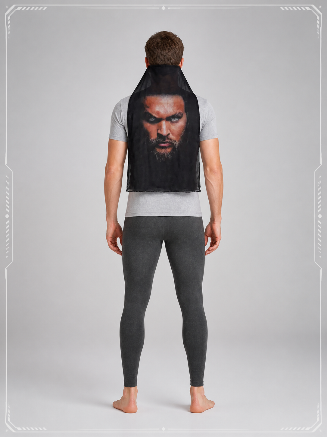 Black Halloween Mask with Male Portrait for Cosplay back view