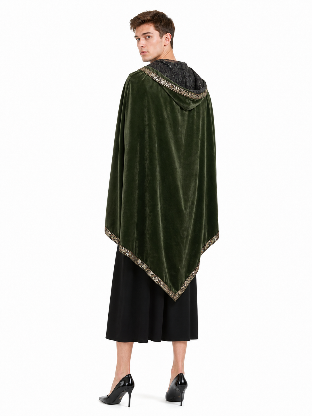 Green asymmetrical long carnival cape