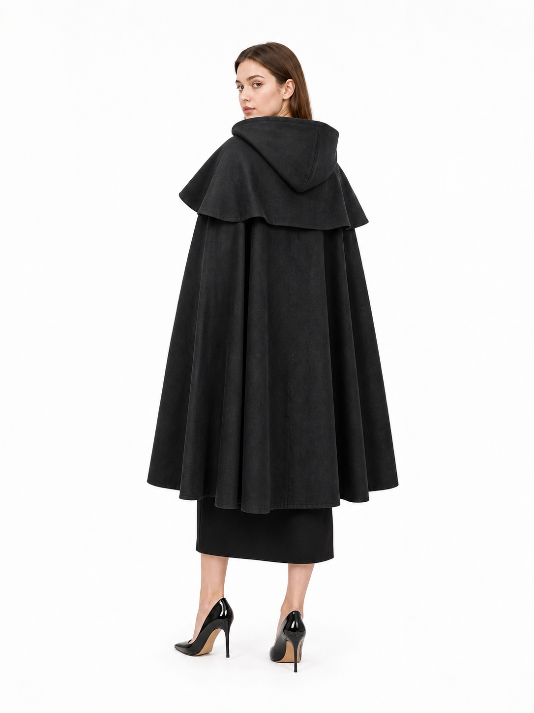 Black Medieval Hooded Carnival Cloak