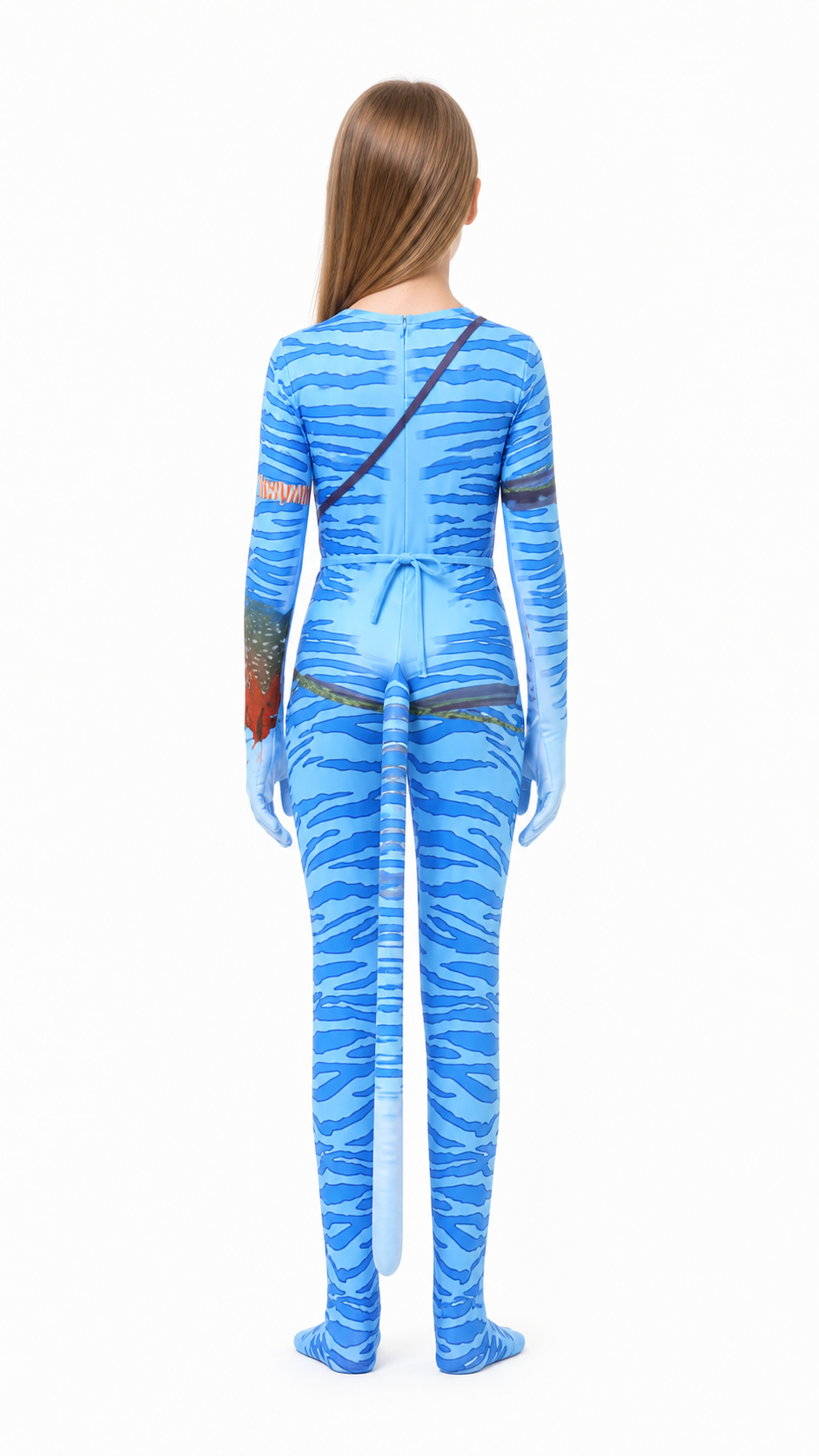 Avatar Costume with Tail, Blue and Orange, for Children and Adults back view