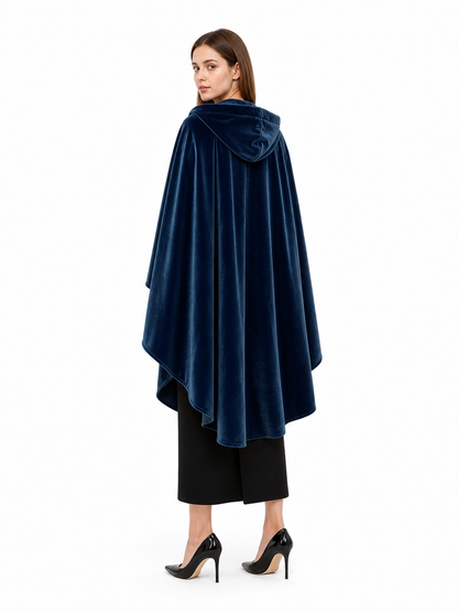 Dark Blue Medieval Hooded Costume Cloak