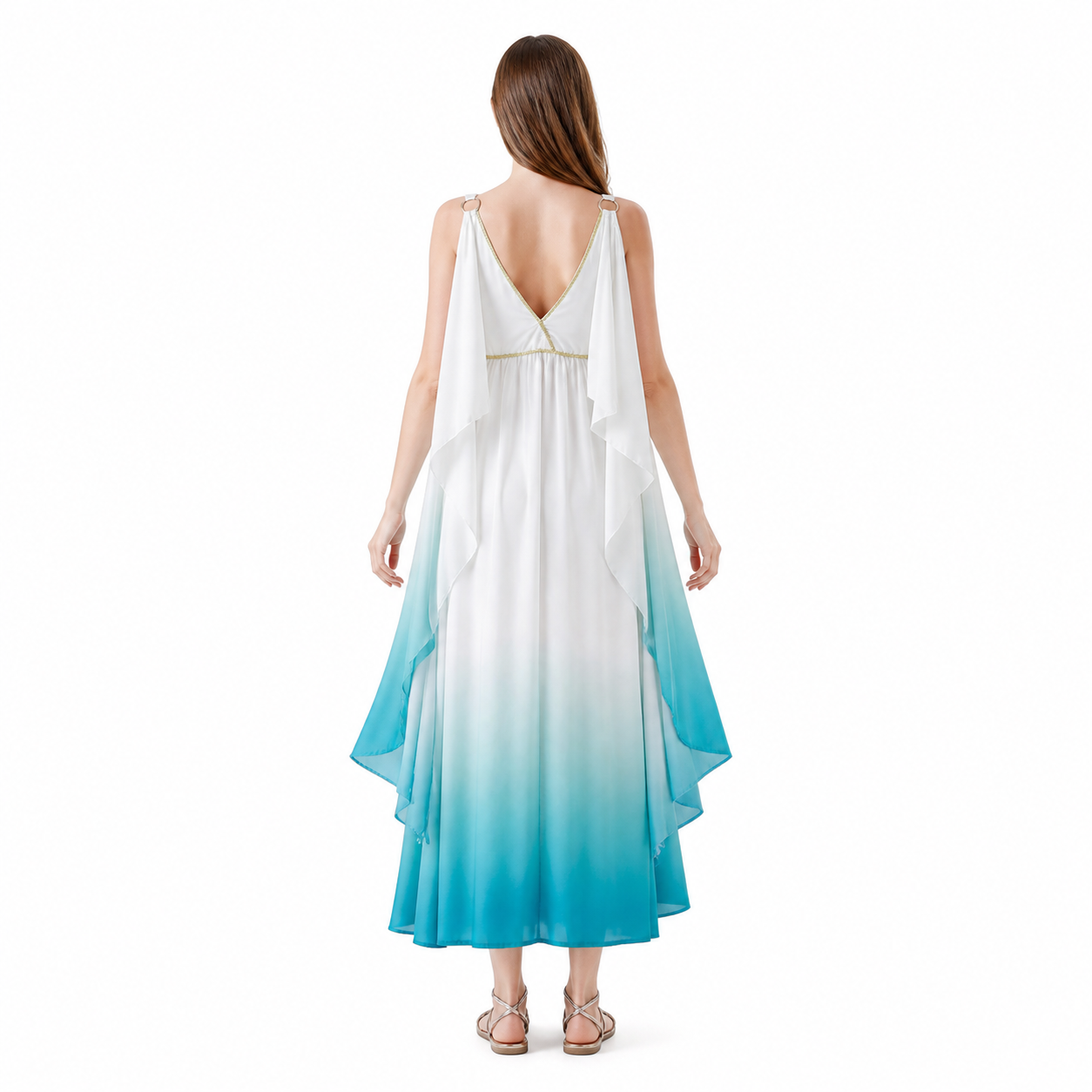 Long Greek-Style Dress with a V-Neckline and Gradient back view