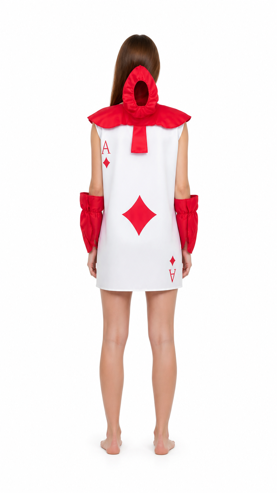 Hooded Cosplay Jumpsuit with Card Print back view