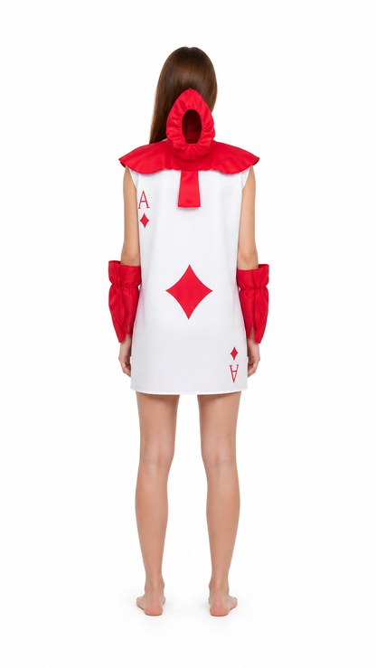 Hooded Cosplay Jumpsuit with Card Print back view