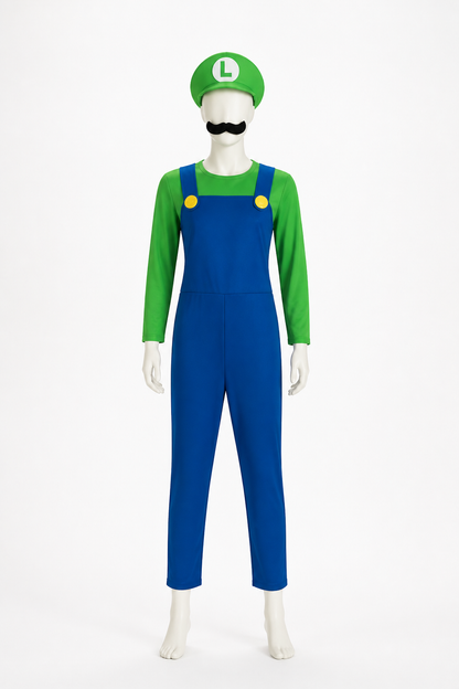 Mario Cosplay Costume with Hat and Mustache back view