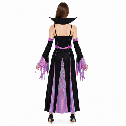 Witch Costume with Long Dress and Pointed Collar back view