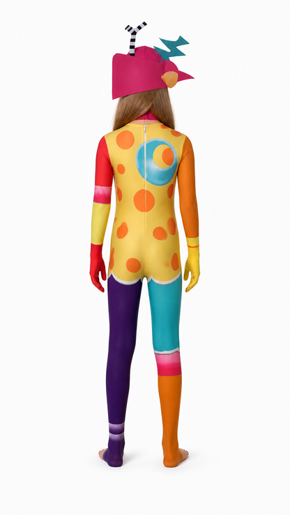 Clown Cosplay Jumpsuit: Asymmetry, Polka Dots, Antennae