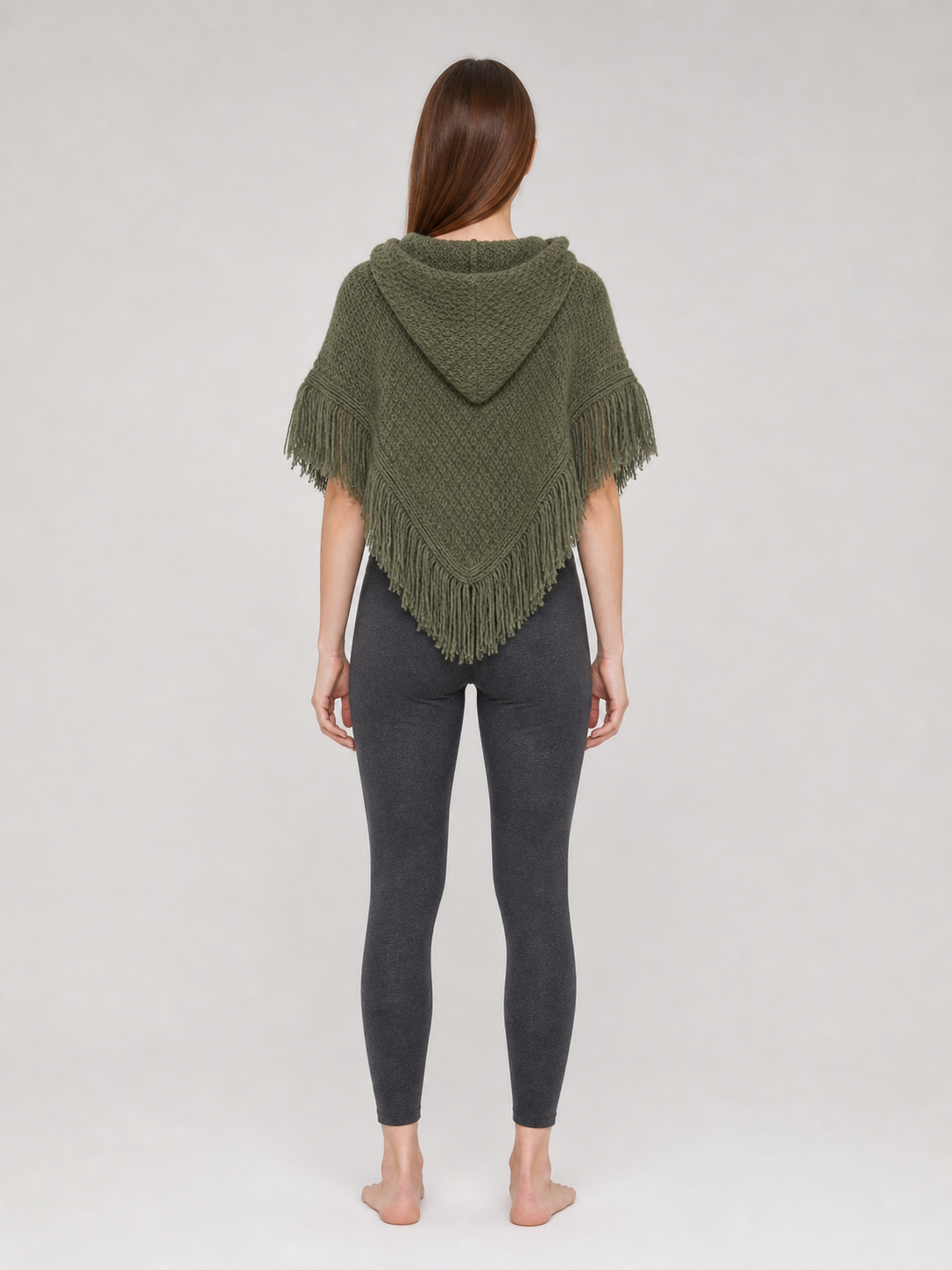 Triangular Hooded Poncho Cape with Belt