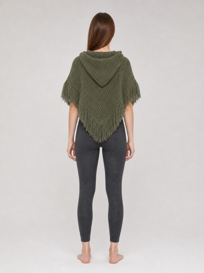 Triangular Hooded Poncho Cape with Belt