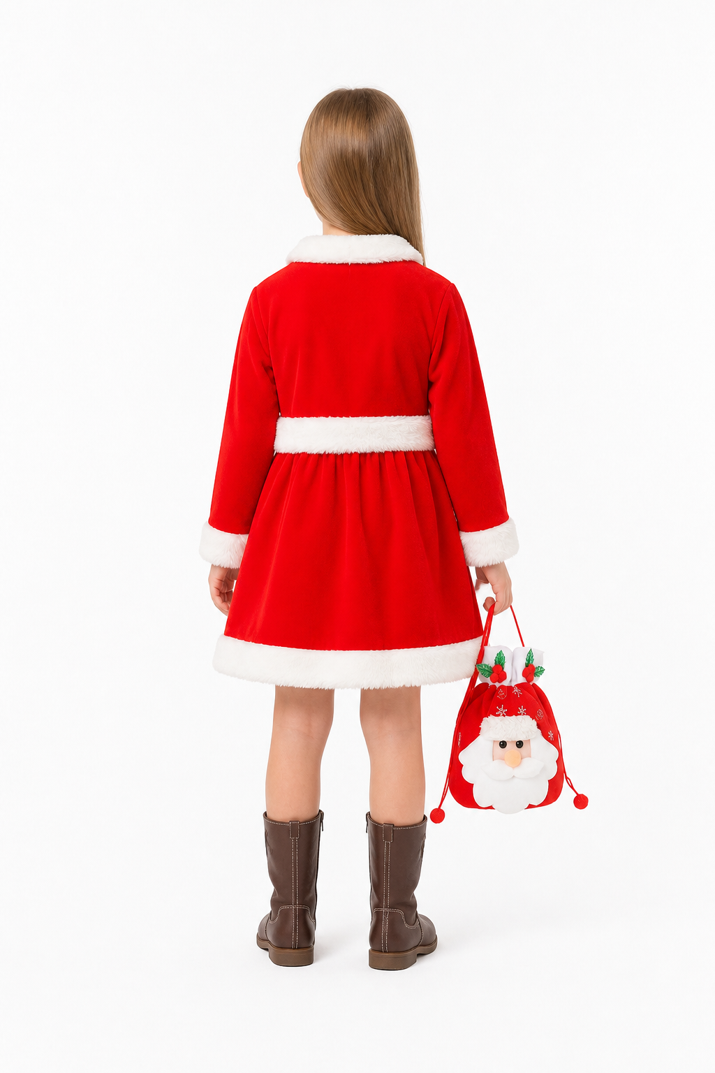 Children’s Santa Costume, Red Dress and Bag back view