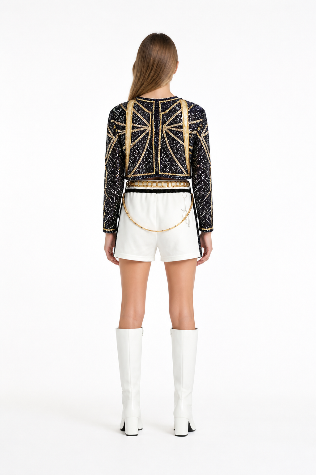 3-Piece Black, White, and Gold Cosplay Costume back view