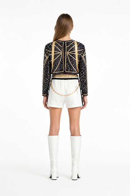 3-Piece Black, White, and Gold Cosplay Costume back view