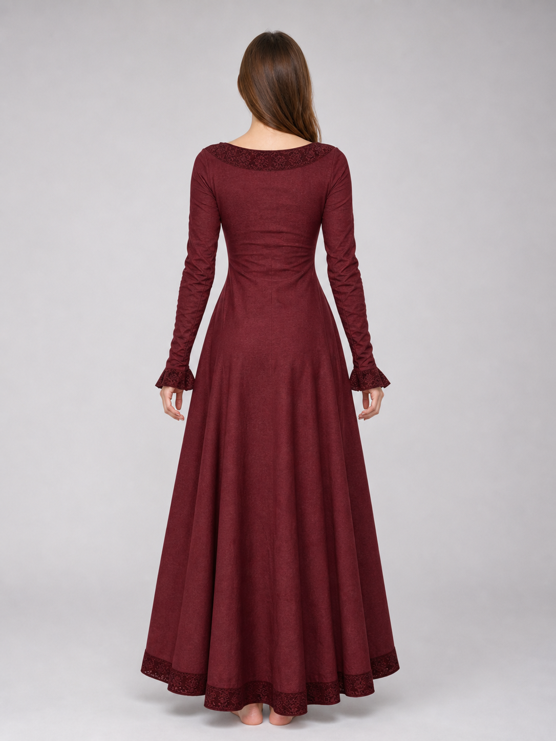 Black Medieval Maxi Dress with Long Sleeves