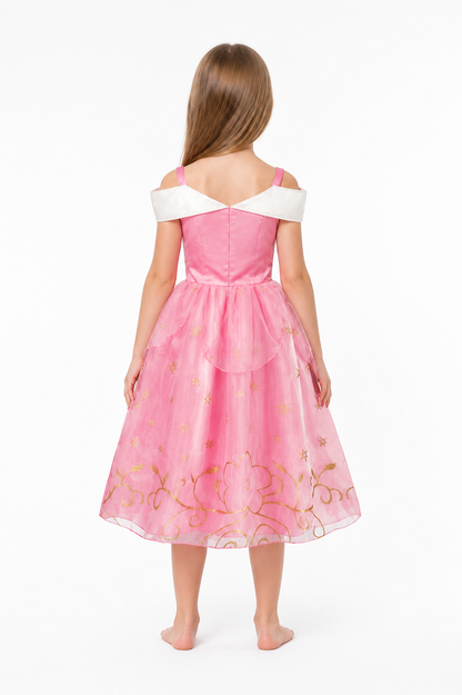 Pink Princess Dress with Gold Stars back view