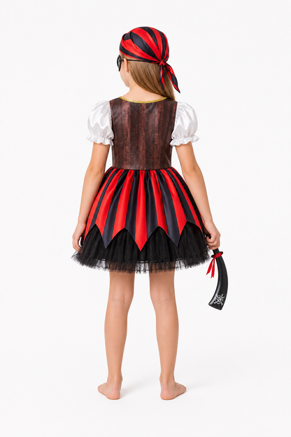 Red and Black Pirate Costume with Full Skirt back view