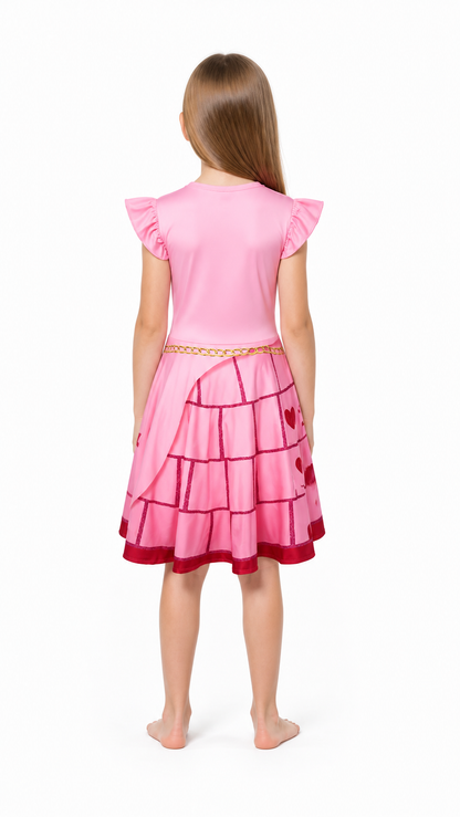 Pink Children's Red Queen Dress with Hearts back view