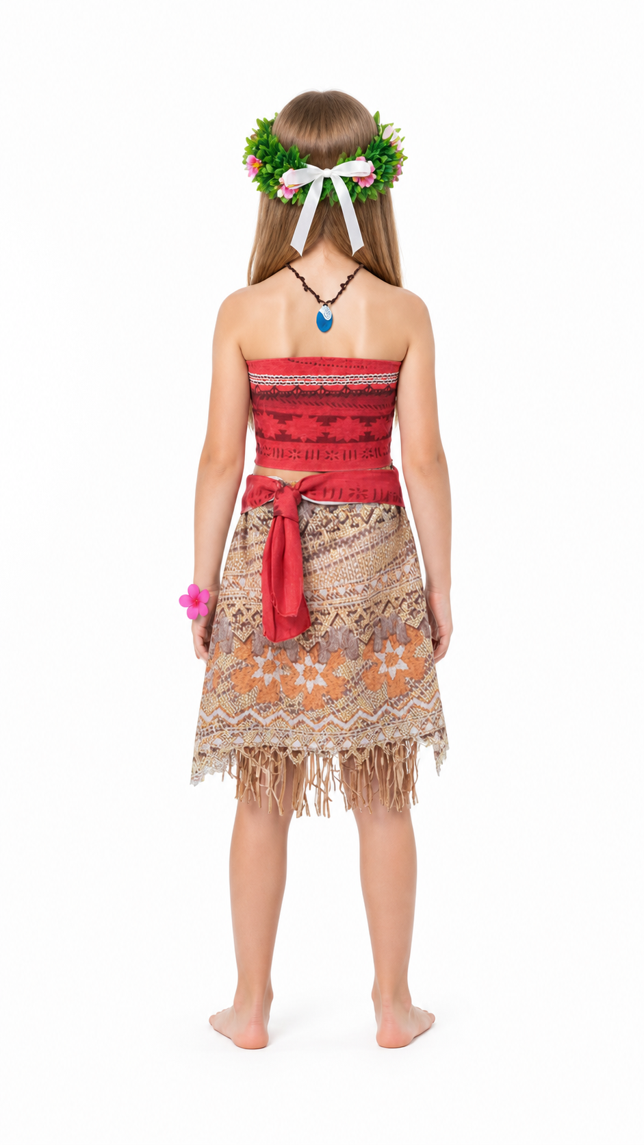 Moana Costume with Wig and Necklace for Parties back view