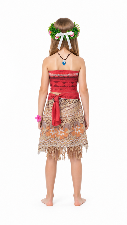 Moana Costume with Wig and Necklace for Parties back view