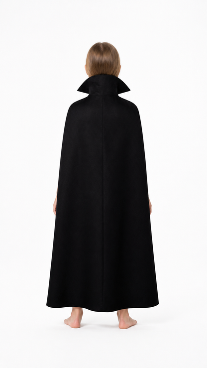 Black Vampire Cloak with High Collar back view