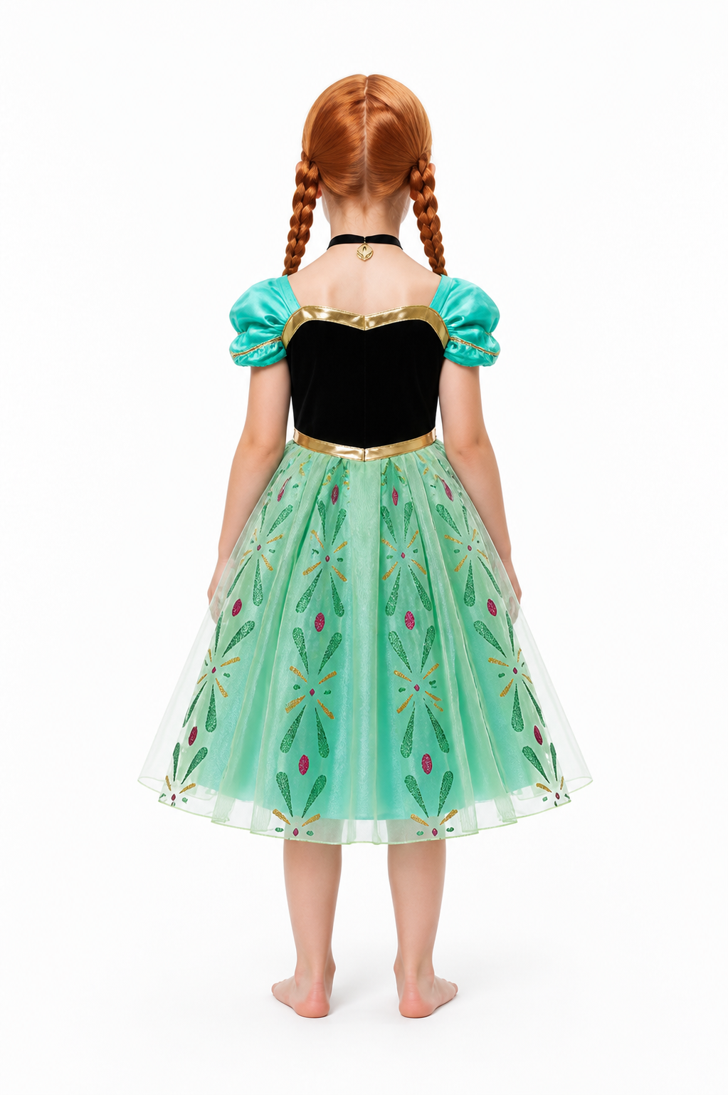 Princess Anna Costume with Wig and Necklace back view