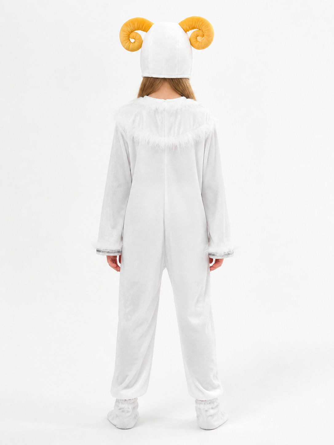 White Animal Costume with Hood and Horns back view