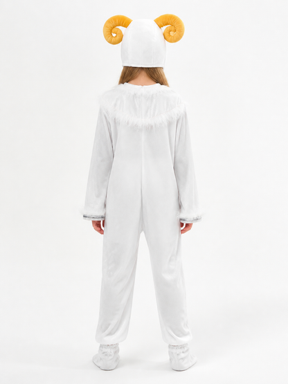White Animal Costume with Hood and Horns back view