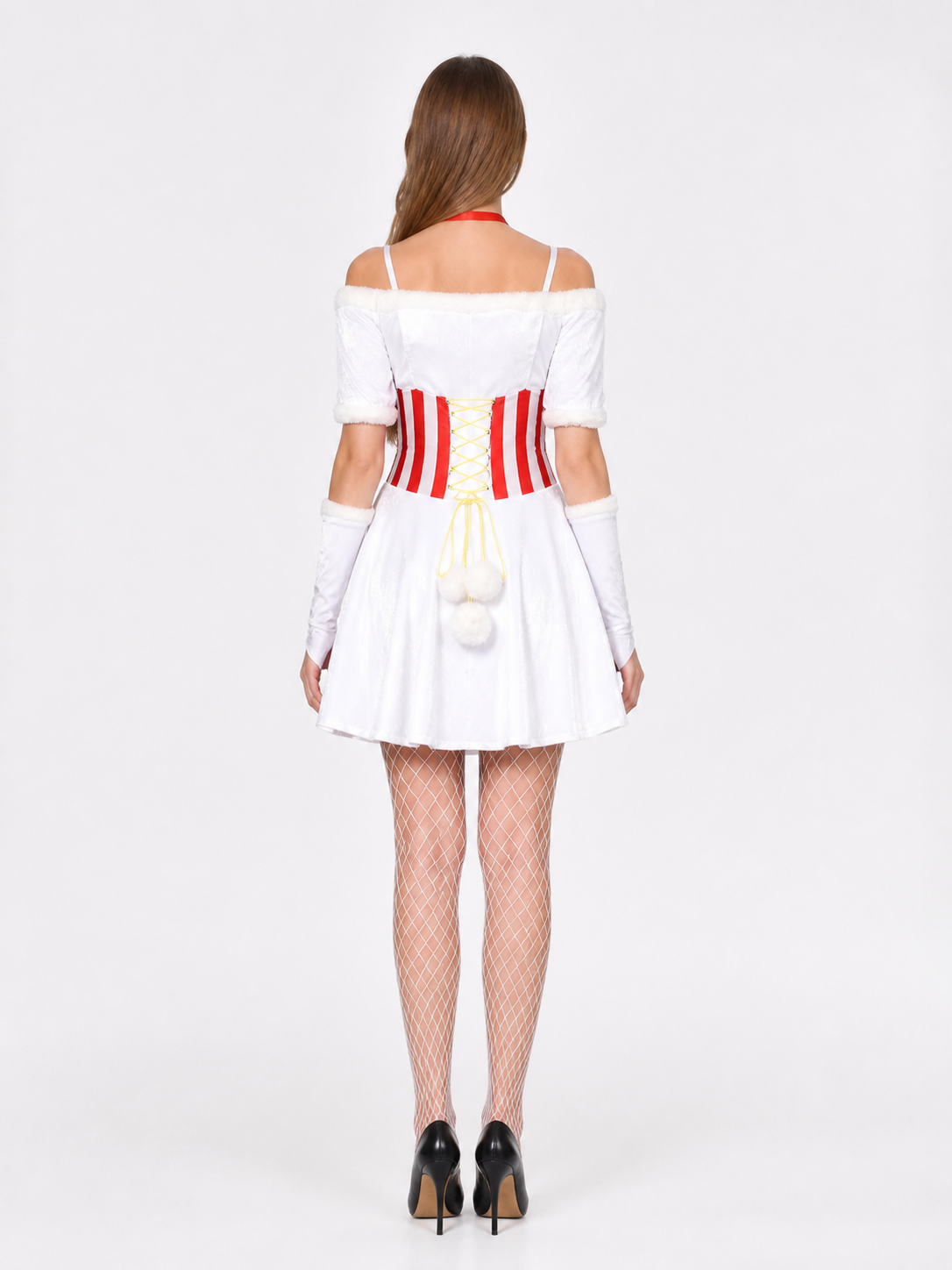 White Snowman Carnival Dress with Pom-Poms back view