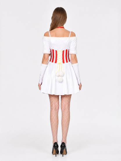 White Snowman Carnival Dress with Pom-Poms back view