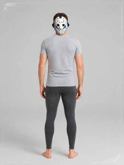 White Hockey-Style Carnival Mask with Blue Stripes back view