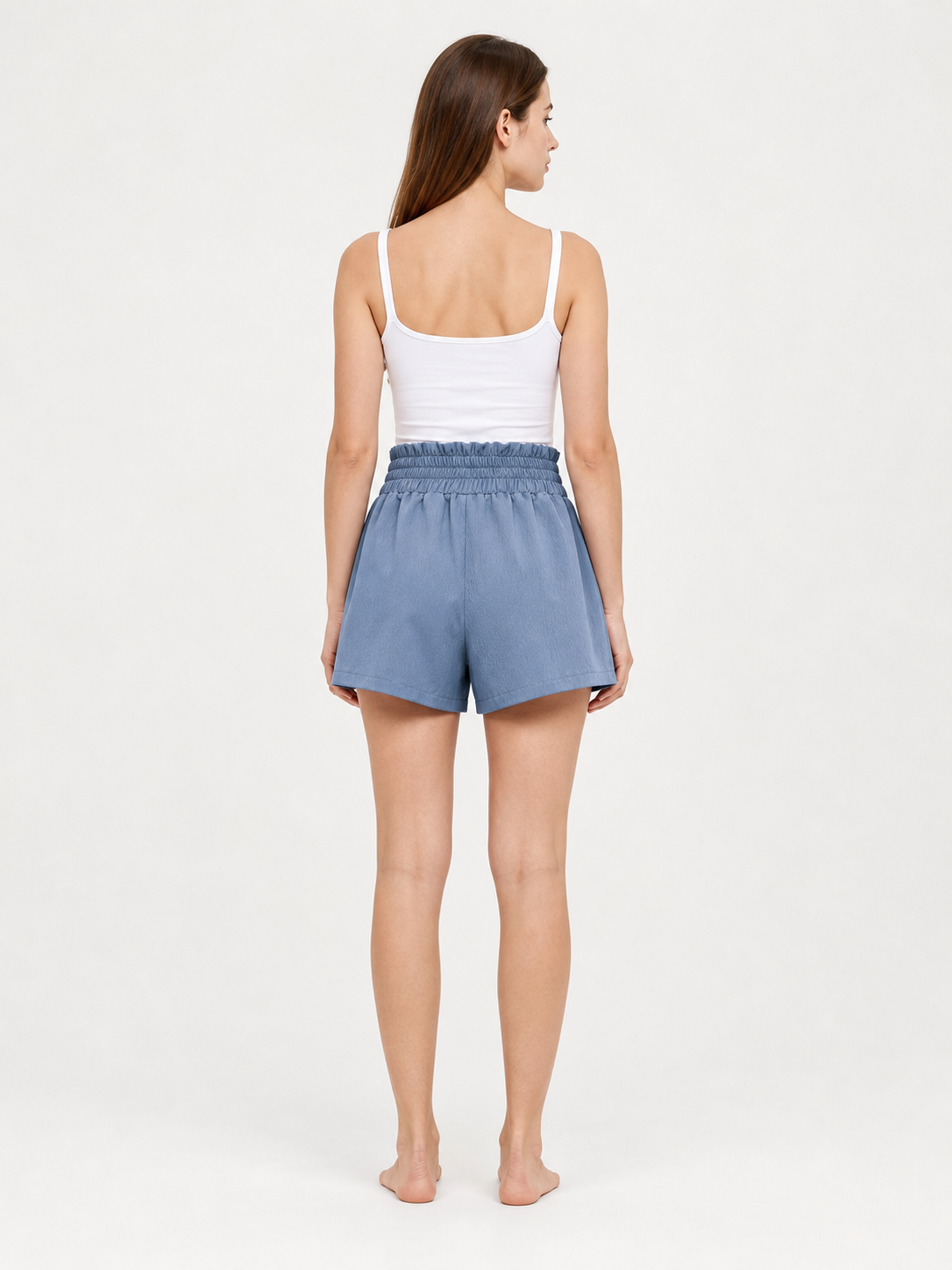 Blue High-Waisted Relaxed-Fit Shorts