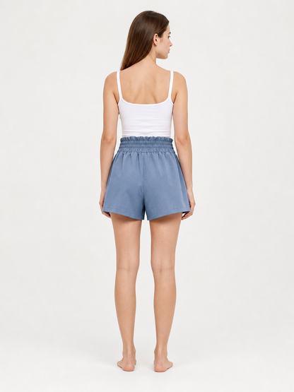 Blue High-Waisted Relaxed-Fit Shorts